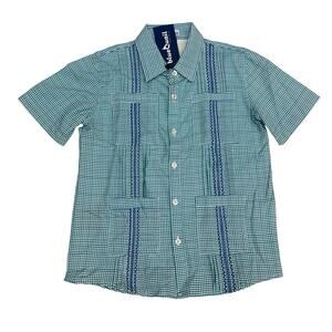 NWT Blue Quail Size 12 Blue & Jade Check Guayabera